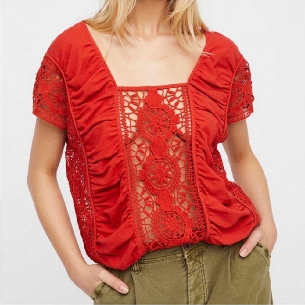 Free People A Little Secret Lace Boho Top Size Small